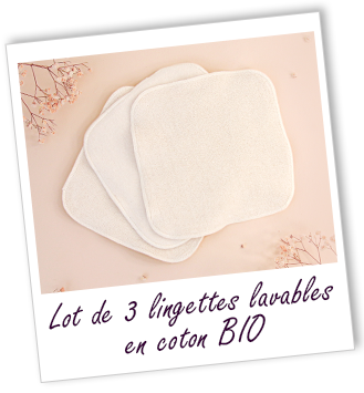 Lot de 3 lingettes lavables en coton bio Lot de 3 lingettes lavables en coton bio