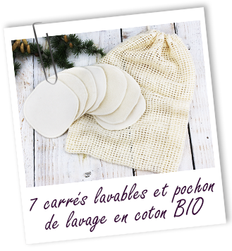 7 carrés lavables et pochon de lavage en coton BIO