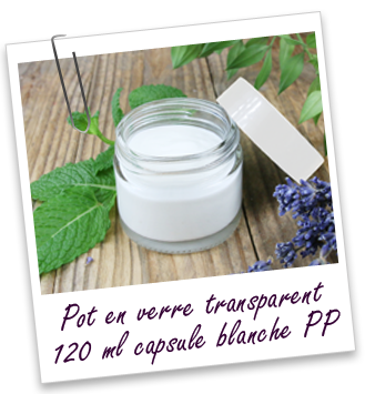 Pot en verre transparent 120 ml et capsule blanche en PP Aroma-Zone