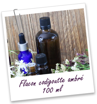 Flacon ambré 100 ml et capsule codigoutte Aroma-Zone Flacon ambré 100 ml et capsule codigoutte Aroma-Zone