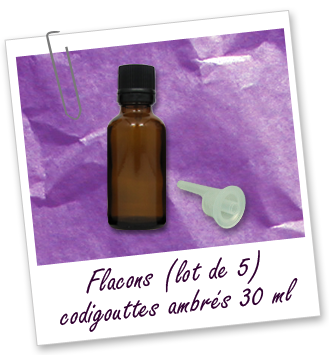 Flacons en verre ambré 30 ml avec capsules codigouttes (lot de 5) Aroma-Zone